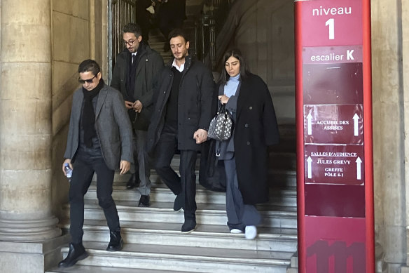 Saad Lamjarred (second right), 37, leaves the courthouse in Paris on Monday, February 20. 
