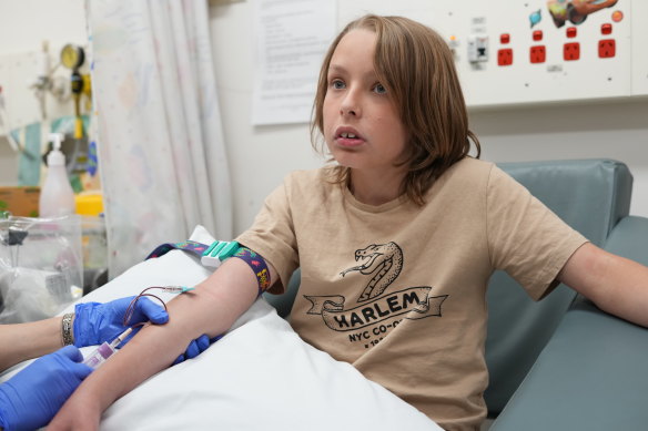 Kobie, 11, having a blood test at The Children’s Hospital at Westmead.
