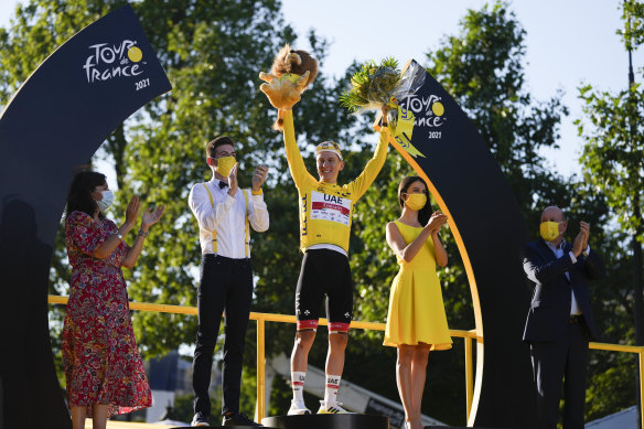 Tadej Pogacar claimed the yellow jersey, along with the mountains classification and the young rider’s competition.