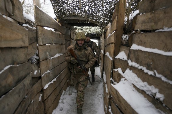 Ukrainian servicemen in the Luhansk region of eastern Ukraine.