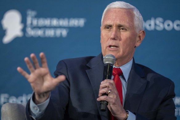 Former US vice president Mike Pence speaks at an event in Washington on Tuesday. 