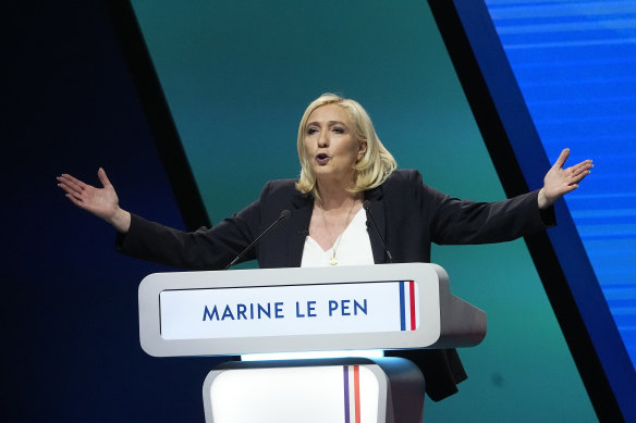 French far-right leader Marine Le Pen  on the campaign trail.