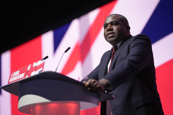 David Lammy, British Labour’s foreign affairs spokesman, speaks at the party conference in Liverpool.