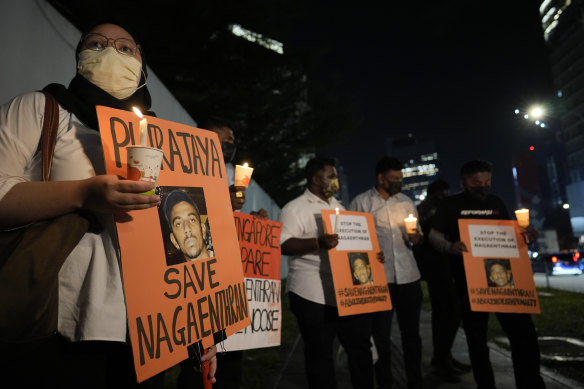 Malaysian activists campaign in April to spare Nagaenthran Dharmalingam from the death penalty.
