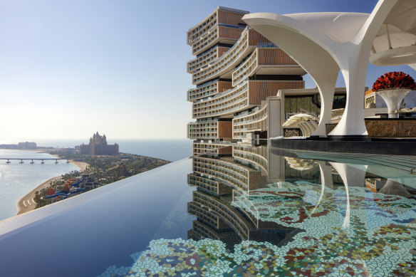 The view from Cloud 22 Bar at Atlantis The Royal takes in the Palm and Arabian Sea.