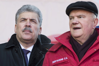 The Communist Party's candidate for the 2018 Russian presidential election, Pavel Grudinin, left, with party leader Gennady Zyuganov.