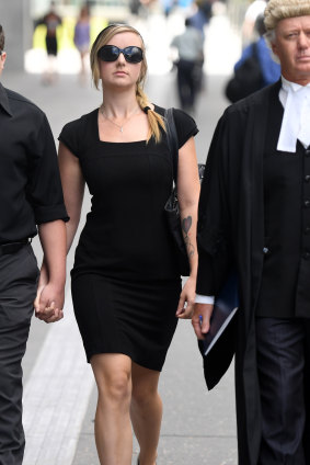 Michelle Leask leaves the Supreme Court during an earlier appearance.