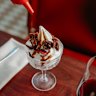 The sundae with cherry, chocolate brownie and sherry.