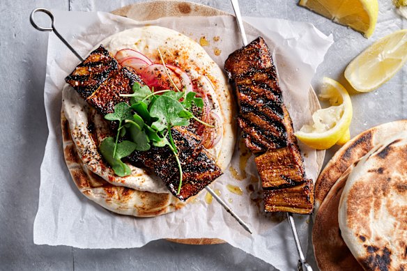 Grill-marked eggplant is the star of these meat-free shawarma wraps.