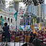 QTU general secretary Kate Ruttiman speaking to gathered teachers outside Parliament House in Brisbane.