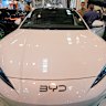 A BYD electric car on display at the Essen Motor Show in Essen, Germany.