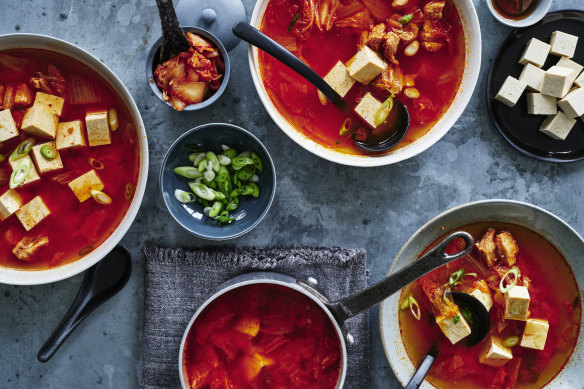 Speedy and spicy pork and kimchi soup