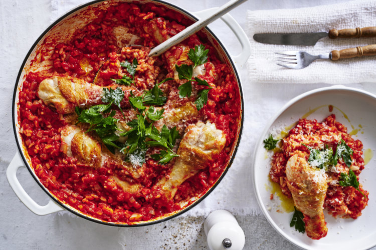 Adam Liaw’s baked chicken and tomato risotto.