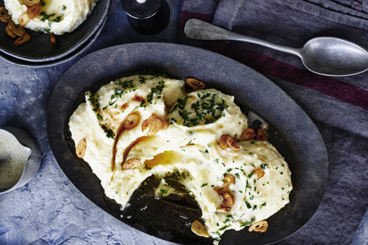 Mashed potatoes with garlic and brown butter.