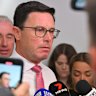 Nationals leader David Littleproud speaks to journalists in the press gallery at Parliament House.