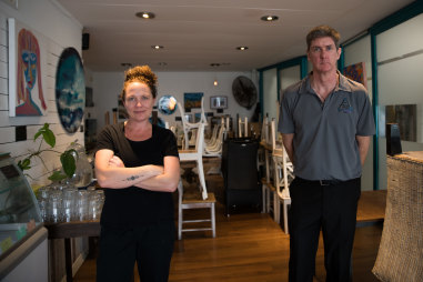 Cafe All Sorts co-owners Katrina Barlow and Cameron Shield's sales have recovered to about 60 to 65 per cent of their pre-pandemic trade.