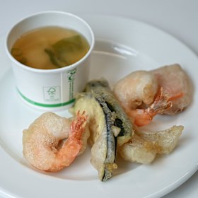 Tempura and miso soup from Shimbashi Sobi in Collingwood.