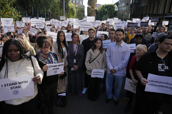 ABC staff gathered in solidarity with Stan Grant, who stepped back from journalism amid backlash sparked by the ABC’s coronation segment.