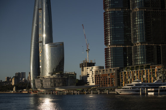 Crown's 75-storey casino tower - Sydney's tallest building - dominates the Barangaroo skyline. 