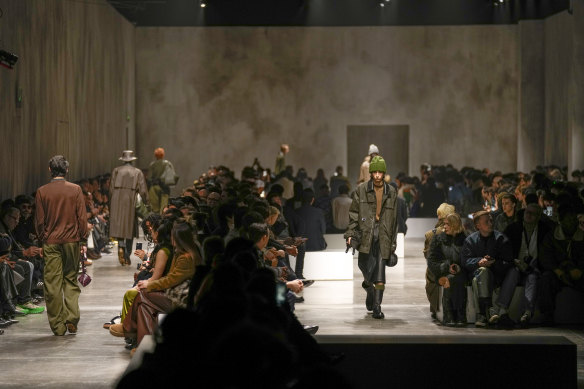 Woodland browns and greens are a major theme of the men’s Fendi Fall-Winter 2024-2025 collection.