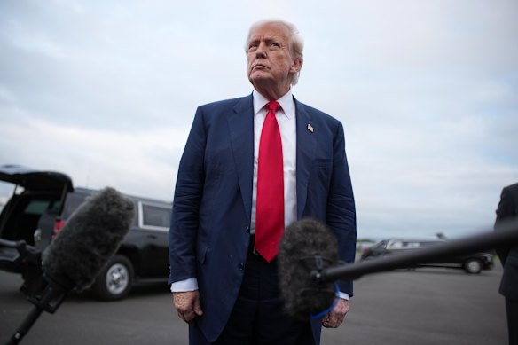 Donald Trump speaks to reporters in Scotland on Friday. 