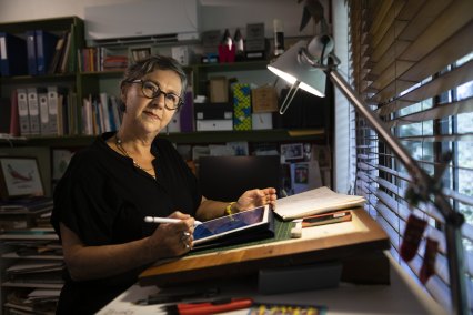 Cartoonist Cathy Wilcox at her home studio.