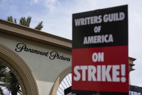 Members of The Writers Guild of America picketed outside Paramount Pictures in Los Angeles during the Hollywood strikes.