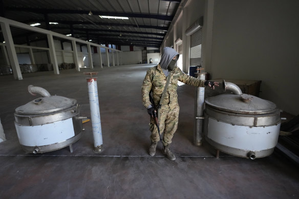 Machines used to manufacture captagon pills at the old chip factory in Douma, Syria.