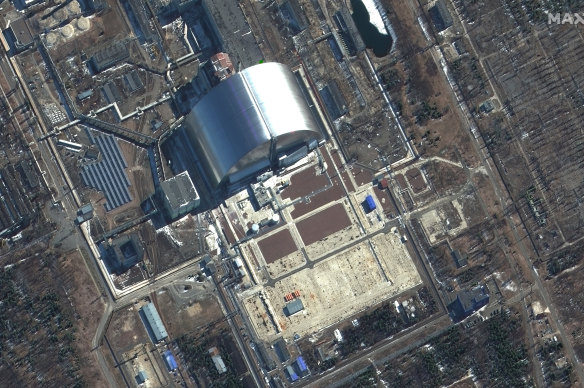 This satellite image shows a close view of Chernobyl nuclear facilities in Ukraine on March 10.