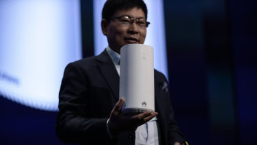 Richard Yu, chief executive of Huawei, launches 5G customer-premises equipment in Spain last month.
