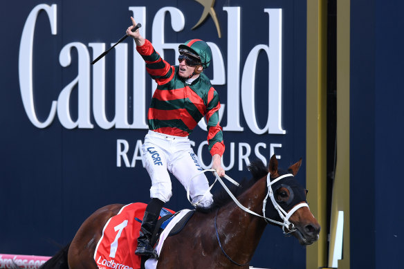 Special colt: The Autumn Sun wins the Caulfield Guineas with James McDonald in the saddle.