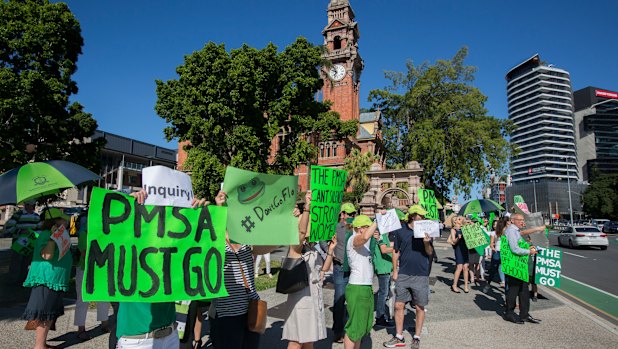 Parents and students hold a street protest at Somerville House.