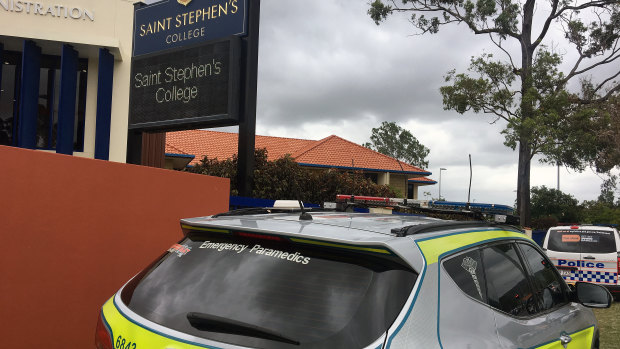 Paramedics at Saint Stephen's College in Upper Coomera on the day the overdose took place.