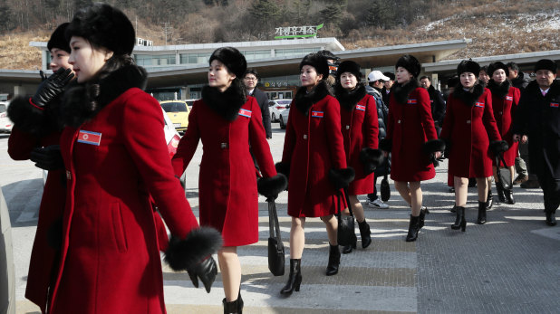 North Korean cheering squads arrived in South Korea ahead of the Pyeongchang Winter Olympics.