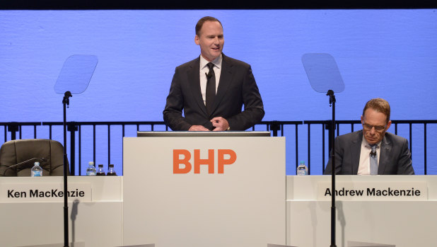 New chairman Ken MacKenzie speaks at BHP's AGM in November.