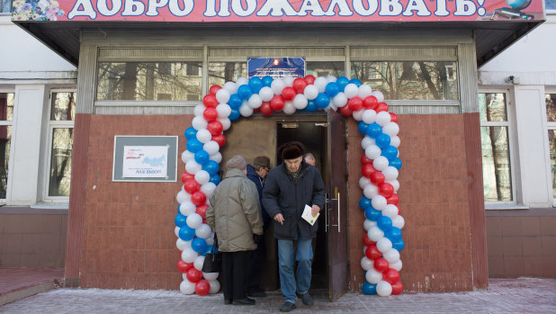 A polling station in Moscow during Sunday's Russian presidential elections.