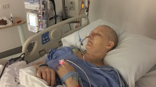 Caitlin Delaney in hospital in mid 2017 to receive treatment for ovarian cancer.