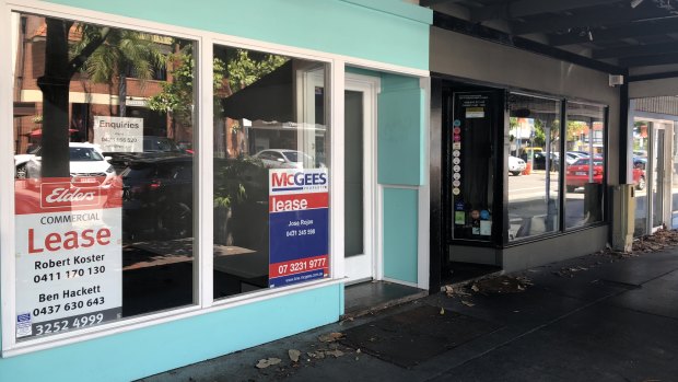 There are several vacant buildings, many with for lease signs in them at Woolloongabba.