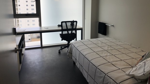 A bedroom in a five-bedroom apartment at Student One Wharf Street.