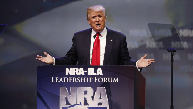 Donald Trump addresses a NRA Institute for Legislative Action convention in May 2016.