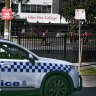 Police patrol Glen Eira Secondary School on Wednesday.