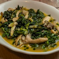 Magiritsta soup with Victorian-grown mushrooms and truffles from Meteora in Greece.