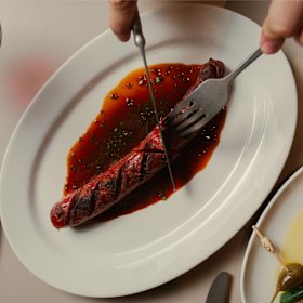 Chorizo with red wine beef jus. 