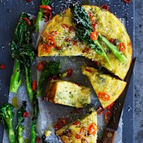 Roasted broccoli, chilli and ricotta cake.