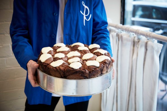 The cinnamon babka with cream cheese icing.