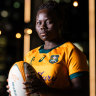 Biola Dawa was born in a refugee camp in Uganda. Now she plays rugby for Australia