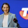 Vicki Brady, Telstra’s CEO, speaks to reporters in Sydney on Friday afternoon.