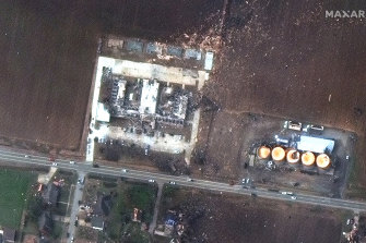 A satellite photo shows the Monette Manor Nursing Home and other homes in the aftermath of the tornado.