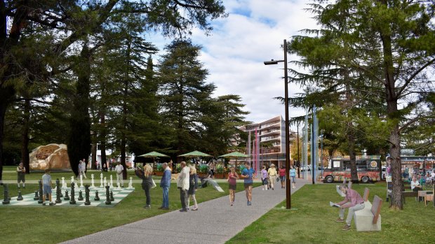 Haig Park Plan: An artist’s impression of the section of Haig Park near Braddon. This was designed to indicate what the area might look like if some of the ideas the community had proposed were put in place in this section of the park.