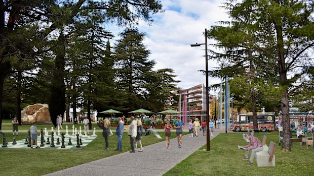 Haig Park Plan: An artist’s impression of the section of Haig Park near Braddon. This was designed to indicate what the area might look like if some of the ideas the community had proposed were put in place in this section of the park.